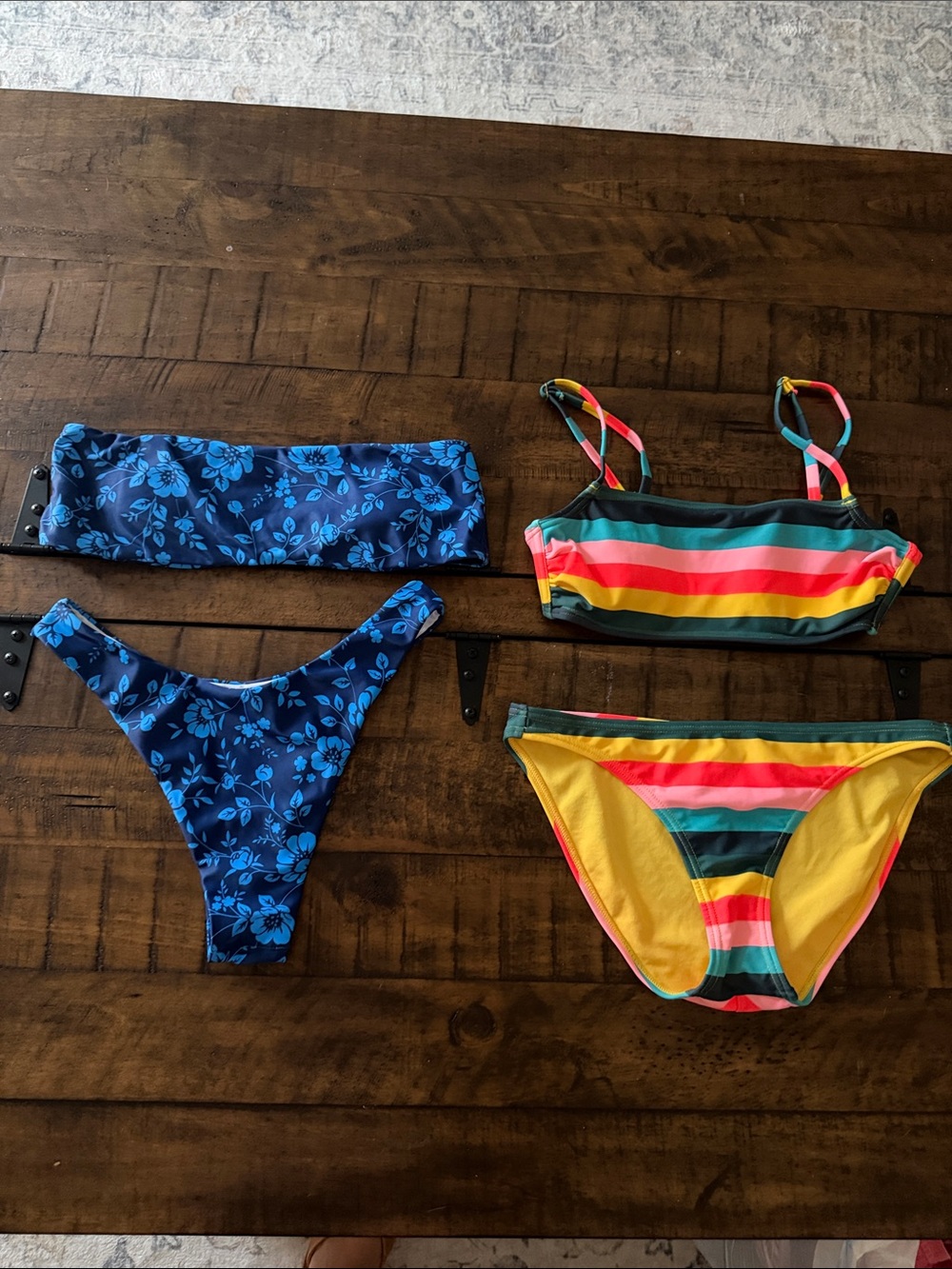 Two Women's Bikini Sets - Blue Floral & Multicolor Stripe